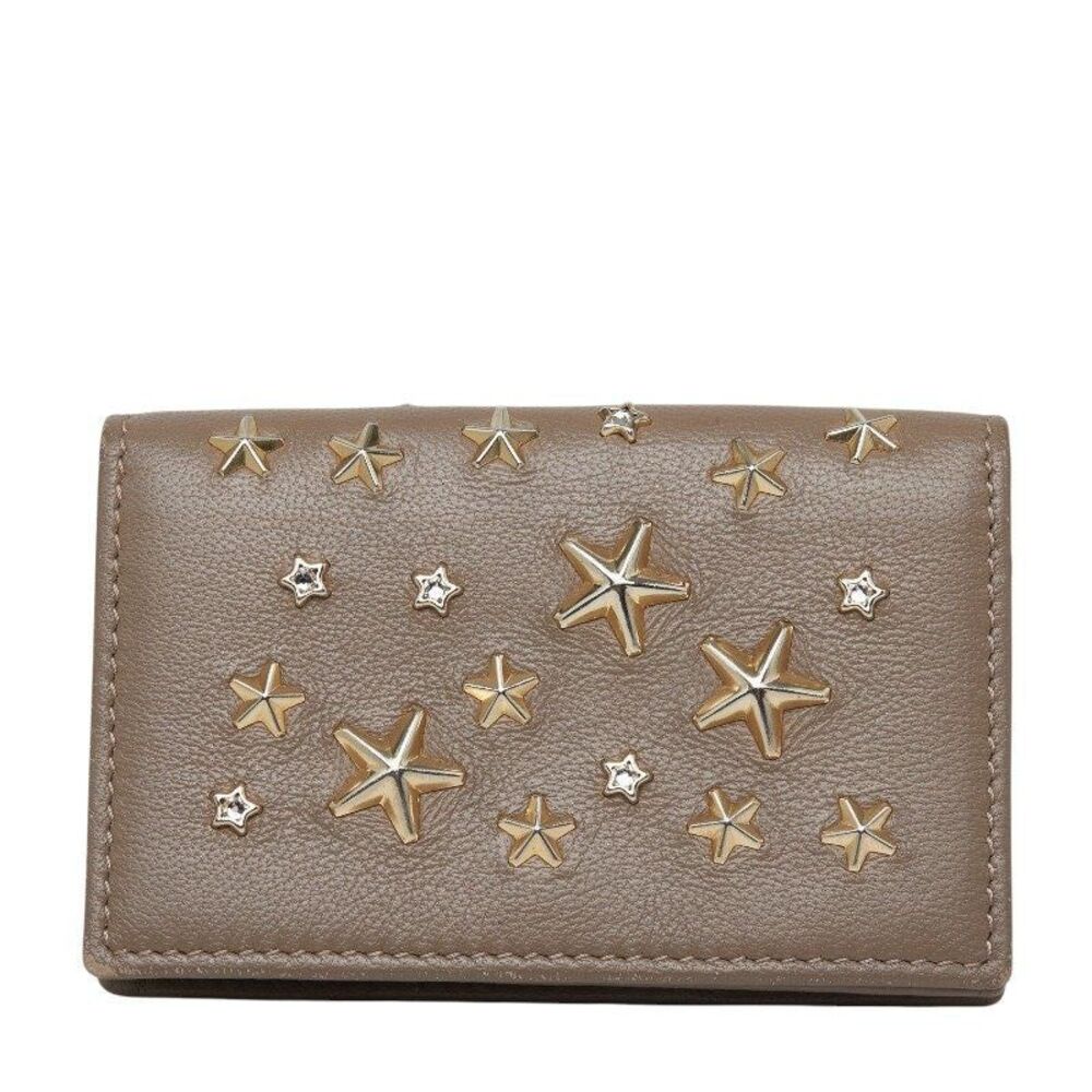 JIMMY CHOO Crystal Star Studs Leather Card Case